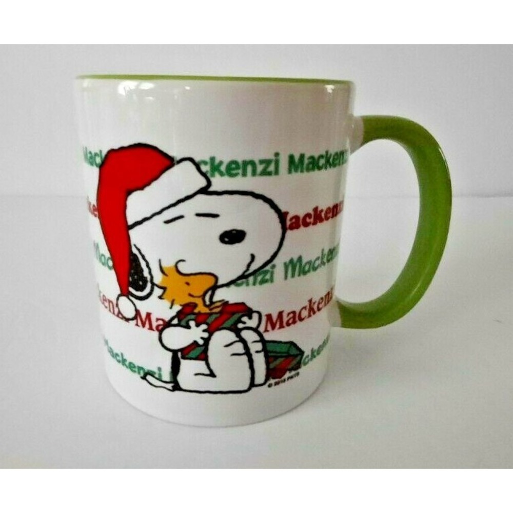 Snoopy Woodstock Christmas Holiday Mug Peanuts " MACKENZI" Green‎ Ceramic Coffee
